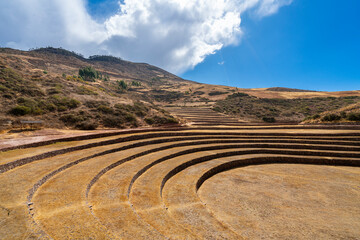 Ancient Inca terrace fields at Moray, Maras, Sacred Valley, Cuzco Region, Peru