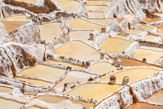 Detail of salt pans of Maras, Salinas de Maras, Cuzco Region, Peru