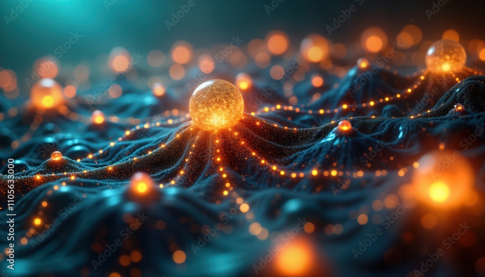 Fototapete abstract tech illustration shows glowing ai neural network. interconnected web of light. complex dyn