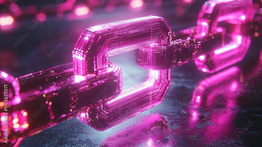 Aufkleber A glowing blockchain symbol integrated into a business innovation presentation Stock Photo with side copy space