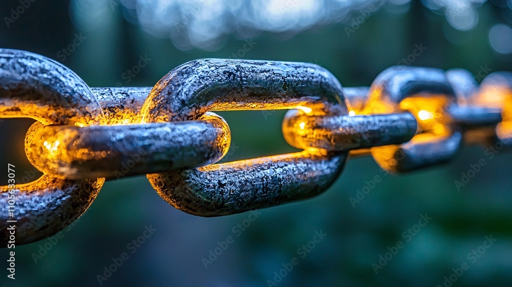 Aufkleber A glowing blockchain symbol integrated into a business innovation presentation Stock Photo with side copy space