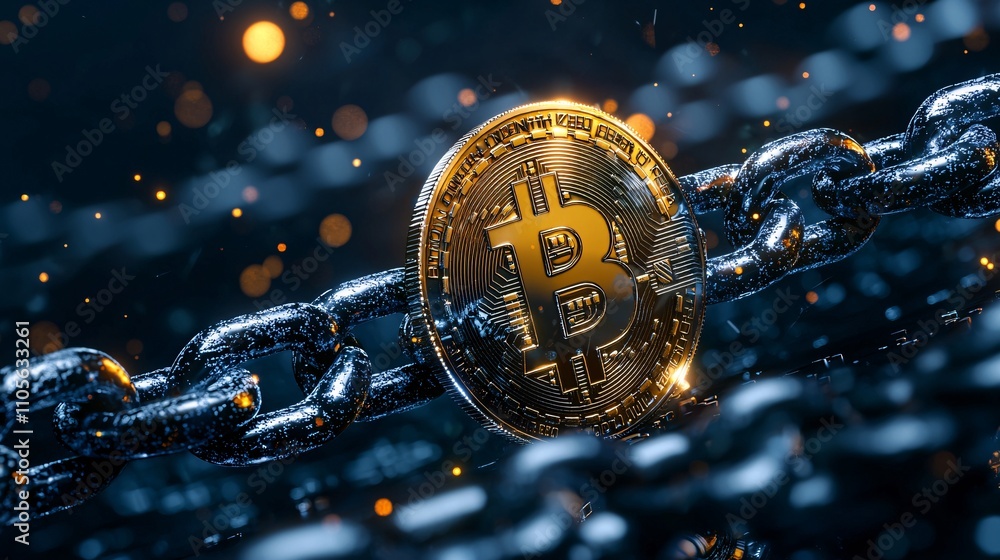 Poster an interconnected global network showcasing blockchain technology in action stock photo with side co