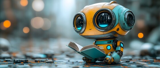A robot is intently reading a book. Every letter it sees seems to be absorbed by its processor, pushing it beyond the limits and becoming an AI with intelligence that is increasingly close to humans.