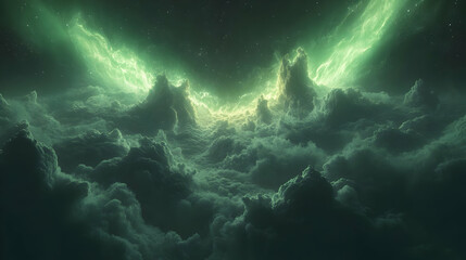 Obraz premium Emerald Nebula 3D Illustration