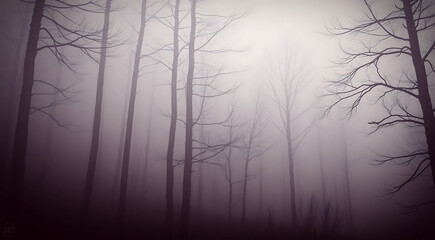 "Dense misty forest, soft light, retro vintage tones, serene atmosphere."