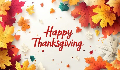 Obraz premium Festive Thanksgiving turkey illustration with autumn leaves and text