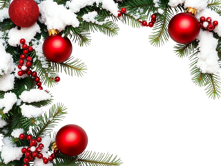 christmas background with balls and fir branches isolated on transparent, space for text or message