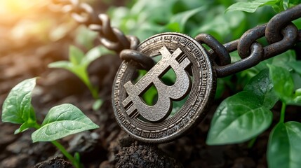 A digital marketplace powered by blockchain for seamless global transactions Stock Photo with side copy space