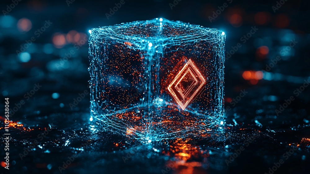 Aufkleber A concept of blockchain for property transactions with visualized smart contracts Stock Photo with side copy space