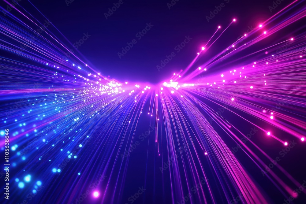 Poster abstract tech background with vibrant neon fiber optic lines. dynamic speed lines radiate from centr