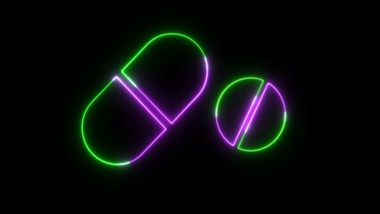 Neon antibiotic pills in multi colors. Icons for medicine.