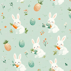 Whimsical Spring Design with Bunnies, Carrots, and Floral Accents