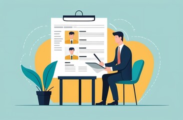 Writing best resume or CV or applying new job, professionally describe work experience for advantages, career and recruitment concept, smart confidence businessman professional finish writing resume.