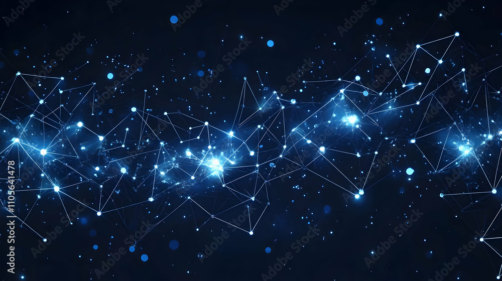 Aufkleber abstract blue glowing network lines with connected points on a dark background