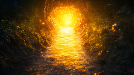 Regret: A Glowing Path That Leads to the Edge of a Chasm, Evoking Contemplation and Emotional Reflection