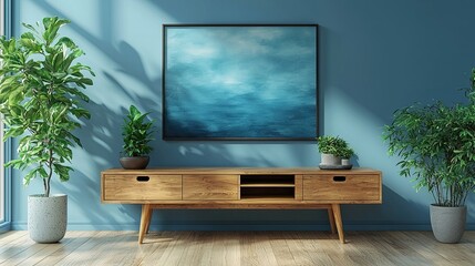 Two tone color wall background,Modern living room decor with a tv cabinet.3d rendering