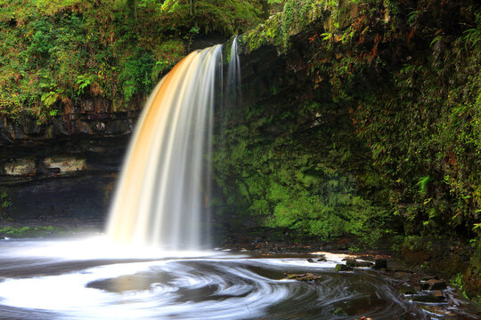 Sgwd Gwladys waterfall, Pyrddin Gorge, Pontneddfechan, Neath Valley, South Wales, United Kingdom