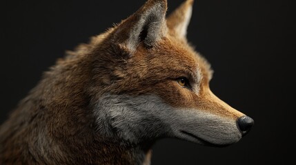 Fototapeta premium Detailed Portrait of a Realistic Fox Featuring Lifelike Fur Texture, Intricate Facial Features, and Majestic Stature Set Against a Dark Background