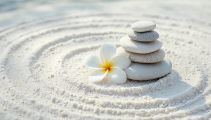 Serene Zen Garden With Stacked Stones and Frangipani Flower