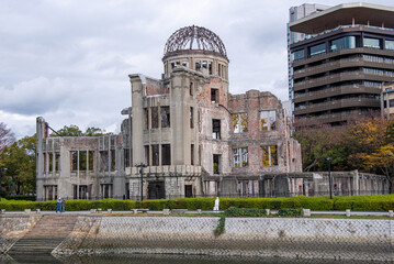 The A-Bomb Dome, skeletal ruins of the former Hiroshima Prefectural Industrial Promotion Hall at Hypocenter, Hiroshima Peace Memorial, UNESCO World Heritage Site, Horoshima, Honshu, Japan