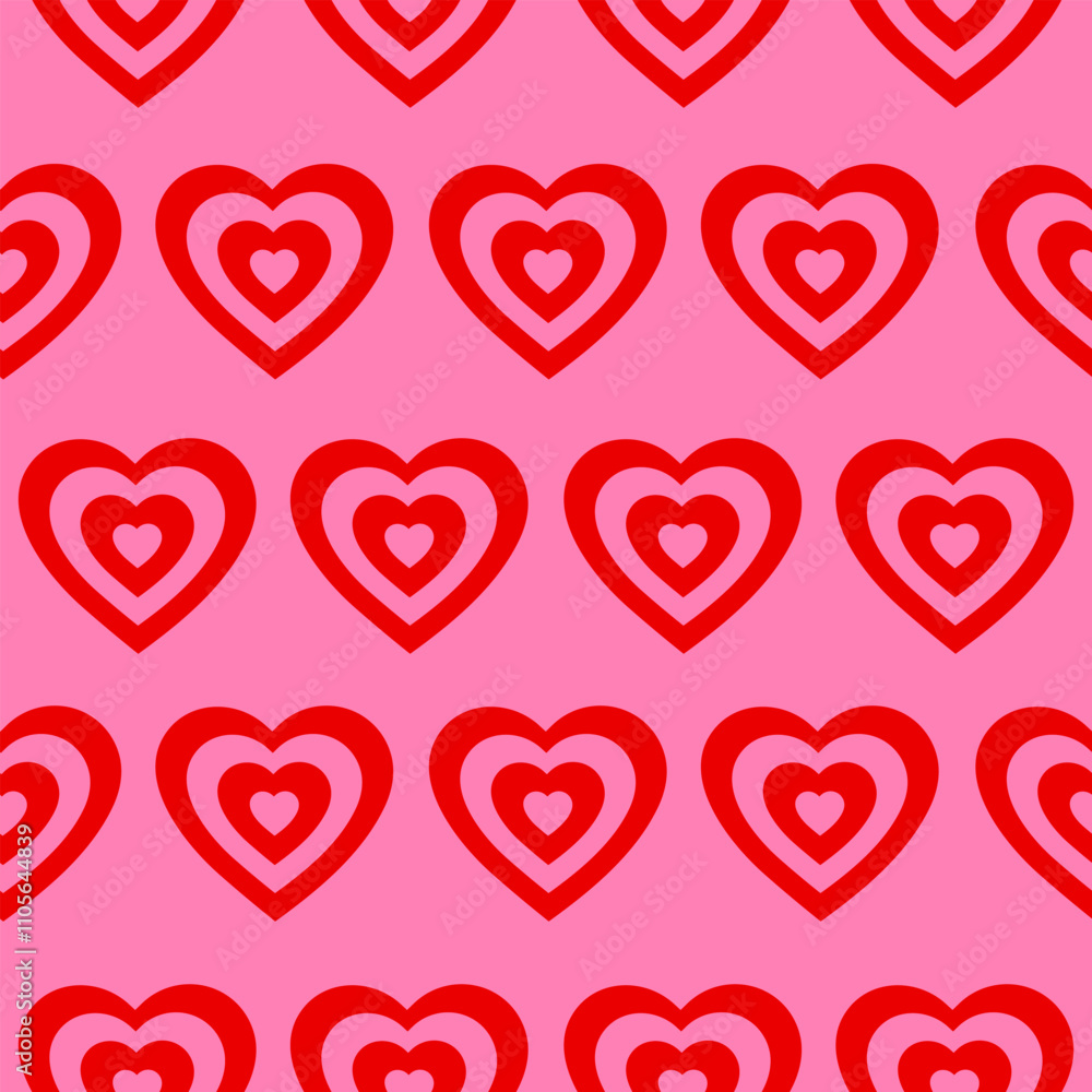 Poster monochrome seamless pattern of heart shaped tunnel. rainbow romantic pattern. pink and red colors. t