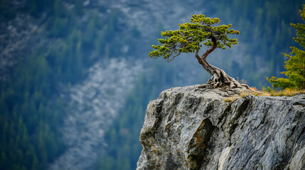 Perseverance: An Ancient Tree on a Steep Cliff - A Stronghold Against Nature's Fury Representing Enduring Strength