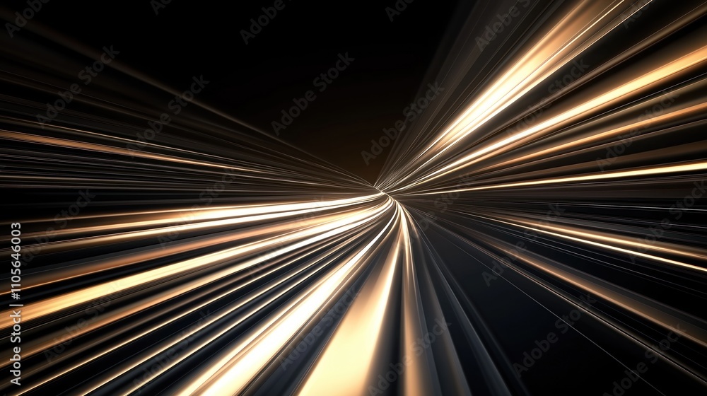 Poster abstract illustration of fast moving light rays, stripes on dark background. dynamic lines create se
