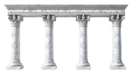 Ancient temple with four marble columns isolated on white background. 3d illustration.