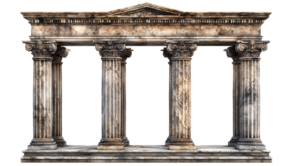 Ancient temple with four marble columns isolated on white background. 3d illustration.
