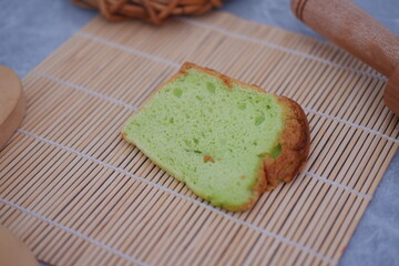 pandan cake on a plate. Selective focus.