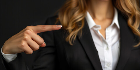 Fototapeta premium females boss pointing finger to side suggestion business plan leadership strategy black background
