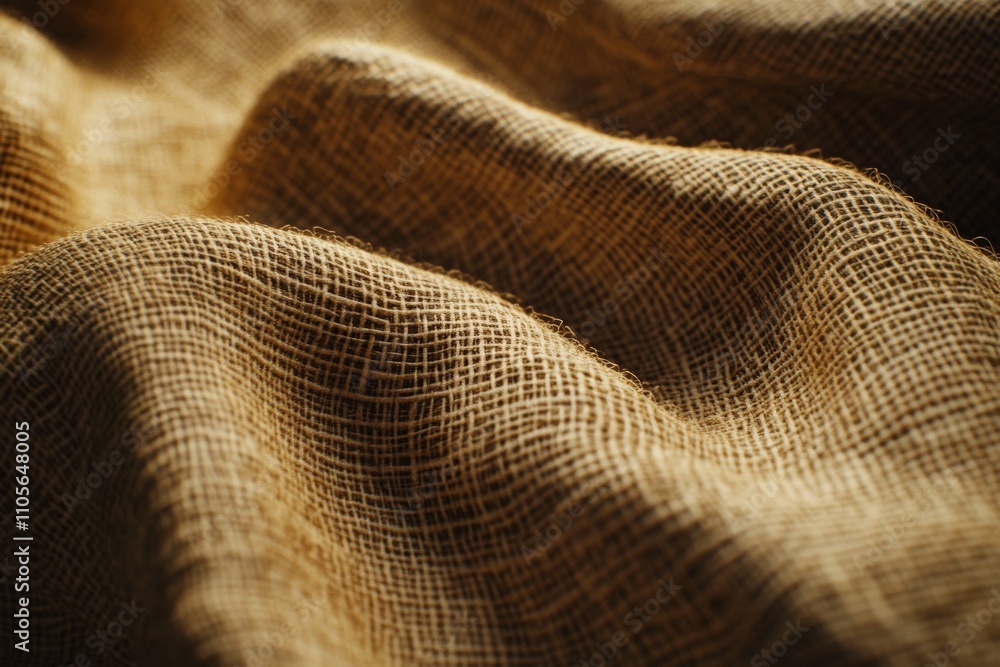 Aufkleber A close-up view of burlap fabric showcasing its texture and warm earth tones, highlighting the intricate weave pattern and rustic charm of this natural material.