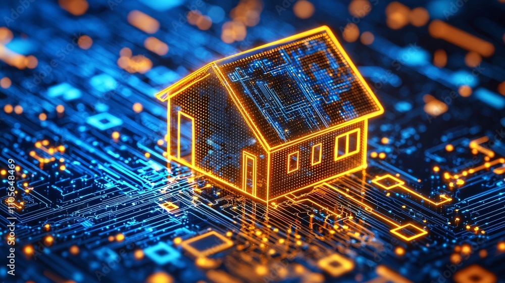 Poster a concept of smart homes transitioning into iot-enabled business innovation hubs stock photo with si