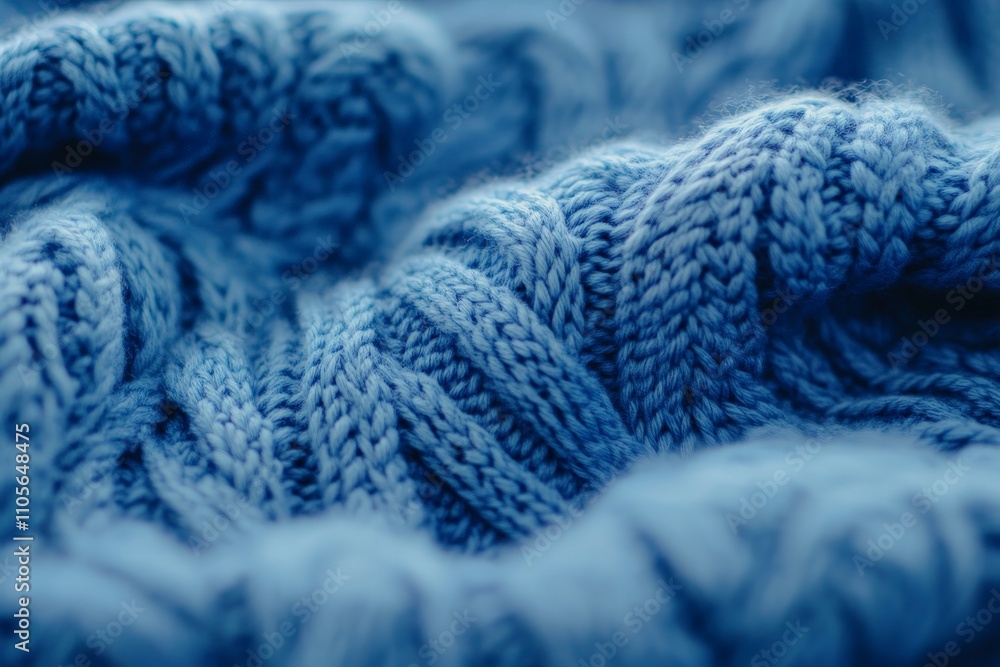Poster this image captures a cozy, blue knit fabric texture in an intricate pattern, offering warmth and co
