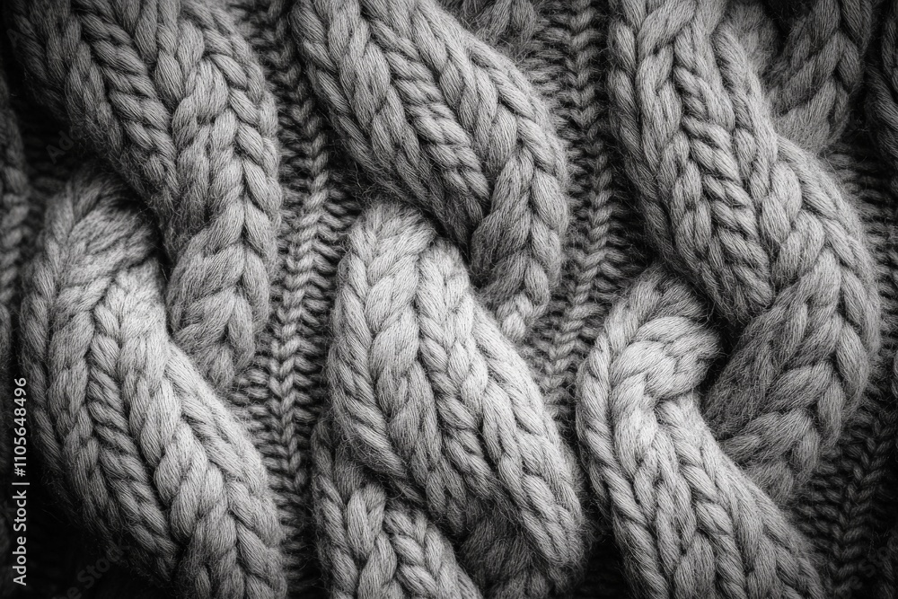 Aufkleber The image showcases a detailed black cable knit pattern with multiple layers, emphasizing its texture and highlighting the intricacy of knitting craftsmanship.