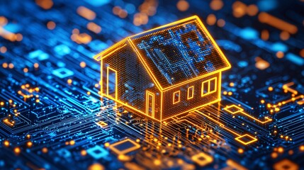 A concept of smart homes transitioning into IoT-enabled business innovation hubs Stock Photo with side copy space