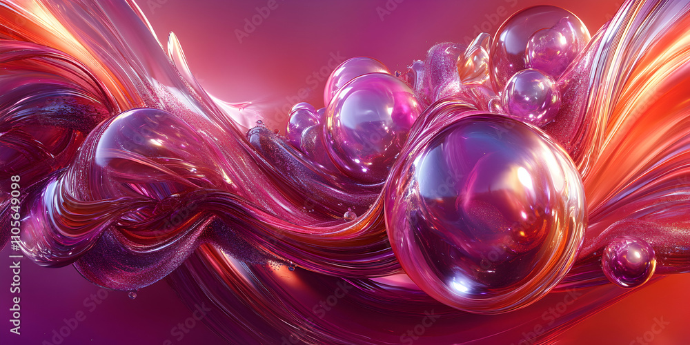 Poster abstract pink fluid forms flowing dynamically