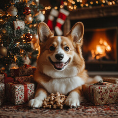 Christmas tree and cute dog