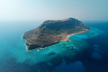 Aerial View of Island: Mountainous Terrain Meets Turquoise Waters, Creating a Stunning Coastal Landscape