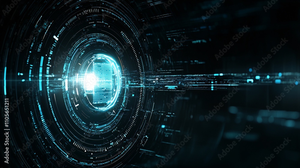 Poster a futuristic digital lock icon symbolizing technology integration for business data protection stock