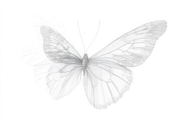 Fototapeta premium A minimalist wireframe butterfly against a pure light background, embodying fragility, transformation, and the beauty of delicate, fleeting life in simplicity.