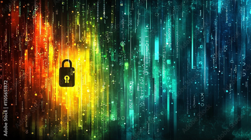 Aufkleber an abstract concept of encrypted data streams ensuring business confidentiality stock photo with sid