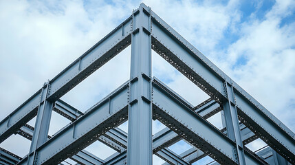 Steel Structure Beams Assembled Against Blue Sky