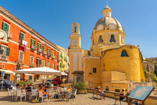 View of Church of Santa Maria delle Grazie, Procida, Phlegraean Islands, Gulf of Naples, Campania, Southern Italy, Italy