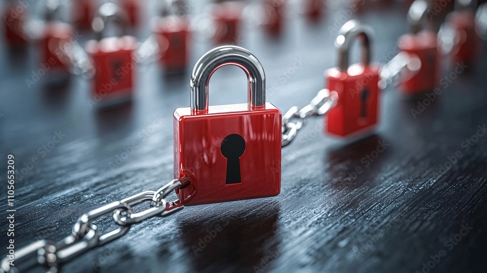 Aufkleber An abstract depiction of firewalls and encrypted systems safeguarding business innovation Stock Photo with side copy space