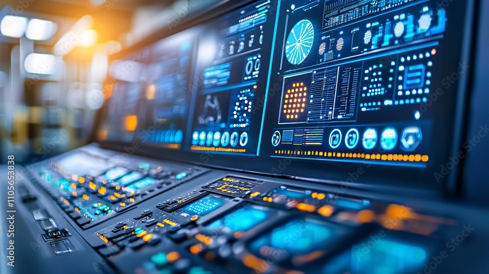 Poster a cyber threat monitoring station highlighting the importance of real-time protection stock photo wi