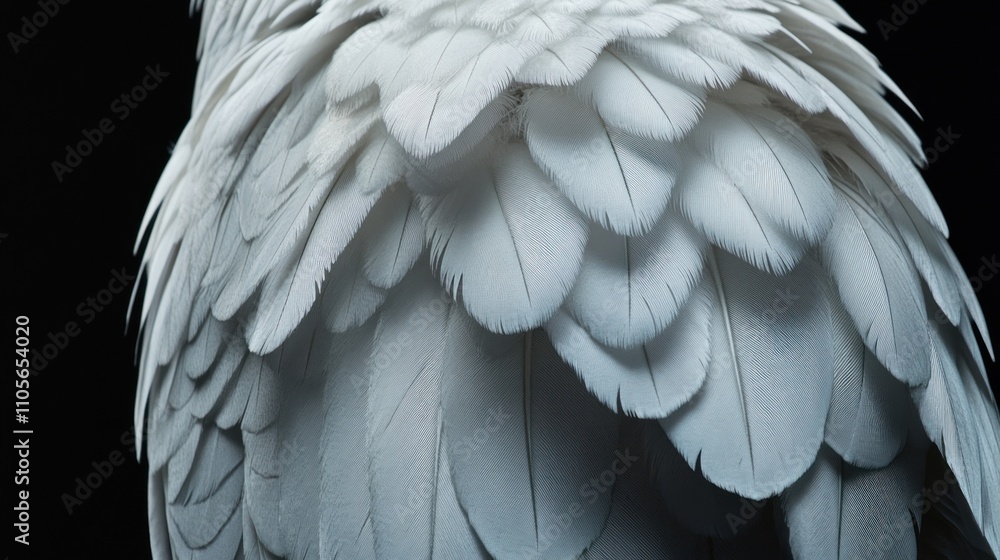 Poster close-up of elegant white feathers displaying intricate texture and patterns, perfect for nature and