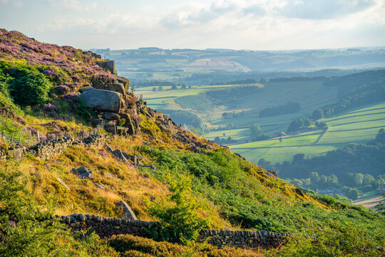 View of landscape from Curbar Edge, Peak District National Park, Baslow, Derbyshire, England, United Kingdom