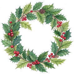 Naklejka premium christmas holly wreath, generative ai