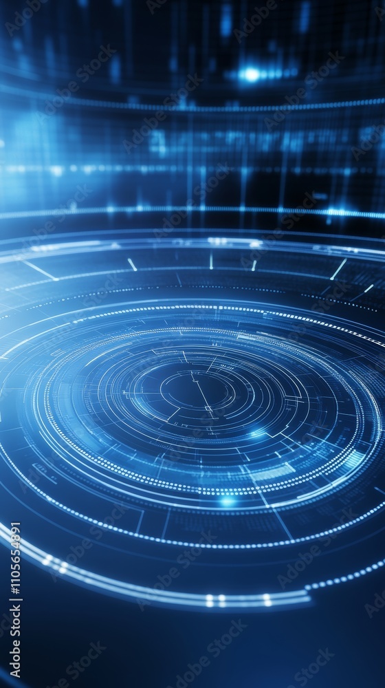 Poster abstract digital technology background with glowing blue lines and circles.